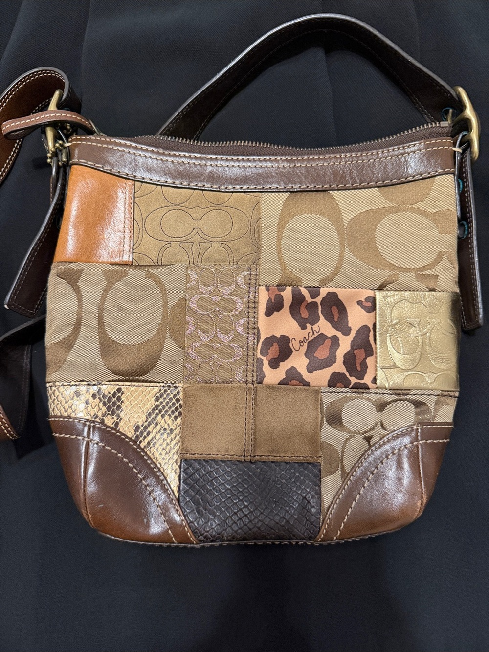 Coach Patchwork Logo & Leopard Accent Crossbody in Brown and Tan